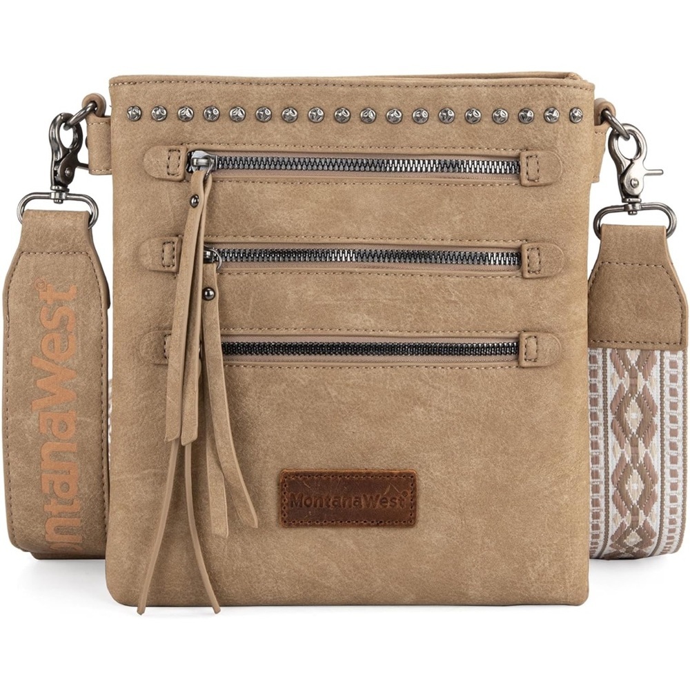 Montana West Beige Crossbody Bag with Studs